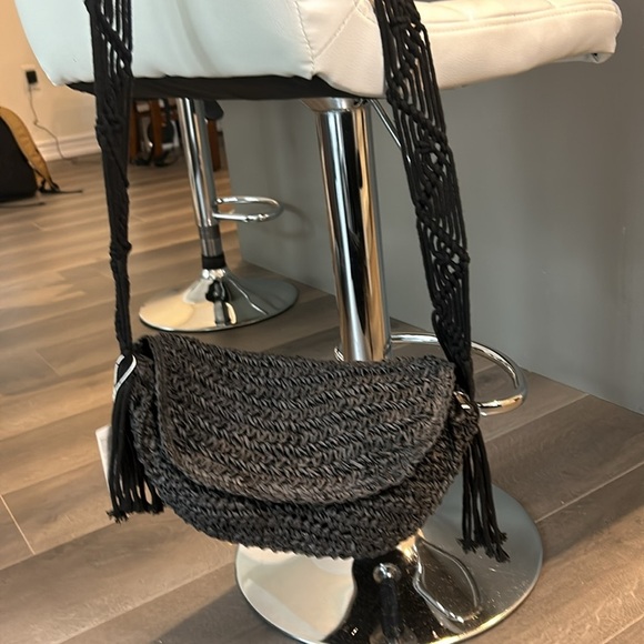 Primark Black Raffia Macrame Shoulder Strap Crossbody Bohemian Bag NWT - Picture 15 of 16